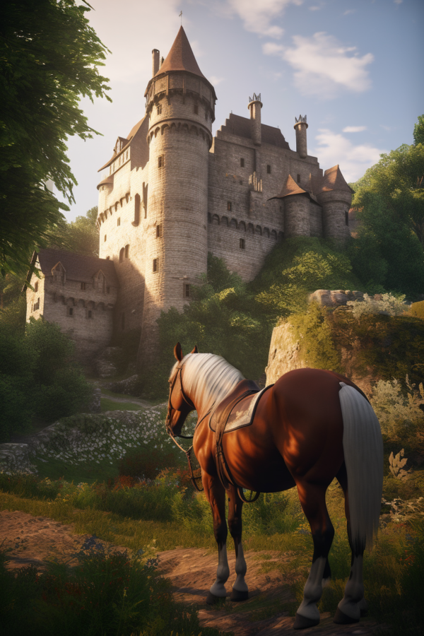 GrameBox graphics Horse in front of mediaeval castle